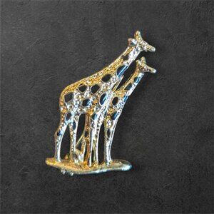 Vintage Motherbaby Motherchild Black & Gold tone Giraffe brooch Safari